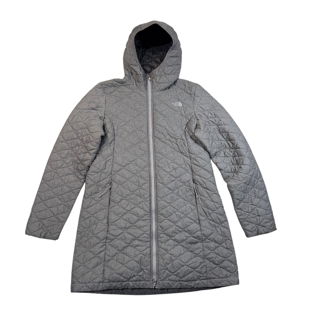 The North Face Thermoball Parka‎ Womens Medium Grey Quilted Hooded Long Jacket